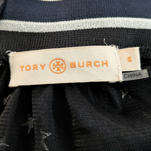 Tory Burch 0 Sheer Stretch Mesh Silver Star Print Dress with Sparkle Collar - Picture 12 of 13